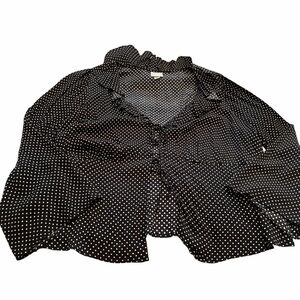 Ava & Viv Plus Size Black/White Polka Dots-Ruffle Neckline Cardigan -Tie Up-3X